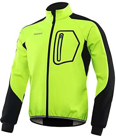BERGRISAR Herren Fahrradjacke für Winter Fahrrad-Rennrad-Mtb Jacke Softshell Thermo Wasserdicht Radjacke mit 4 Taschen Grün X-Large