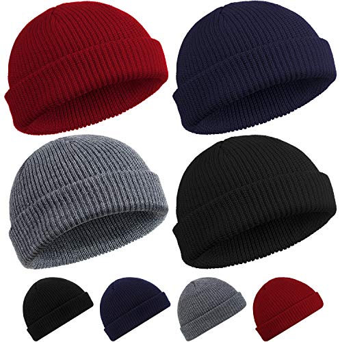 SATINIOR 4 Stücke Trawler Watch Hut Aufrollen Edge Schädeldecke Fisherman Unisex (Schwarz, Marine, Dunkelgrau, Weinrot)