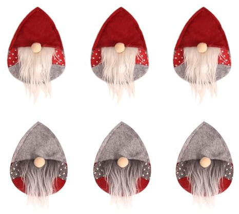 VALICLUD 6 Stücke Wichtel Besteckbeutel Bestecktaschen GNOME Tomte mit Lange Plüsch Bart Besteckhalter Stoff Geschirrhalter Hochzeit Xmas Party Abendessen Tisch Dekoration