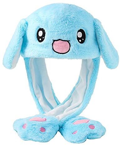 dressfan Femme Fille Drôle en Peluche Oreille Animal Lapin Chapeau Cadeau D'anniversaire Jouet avec Oreilles en Mouvement en Appuyant sur le Bonnet des Animaux Cosplay,Bleu,Taille Unique