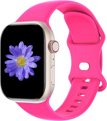Cindgress Sportband kompatibelt med Apple Watch 41 mm 38 mm 40 mm 42 mm för kvinnor män, mjuk silikonrem för iWatch armbandsserie Ultra SE 11 10 9 8 7 6 5 4 3 2 1 M/L het rosa