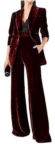 Completo da donna in velluto da 2 pezzi, completo da lavoro, con risvolto a tacca doppiopetto, blazer e pantaloni da lavoro