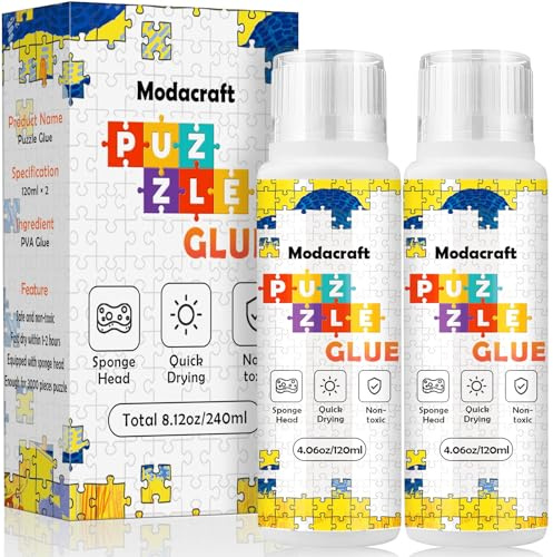 2 Pack 120ml Jigsaw Puzzle Glue with New Sponge Head, Suitable for 1000/3000/5000 Pieces of Paper and Wood Puzzle, Clear Water-Soluble Quick Dry Jigsaw Puzzle Glue, 240ml in Total