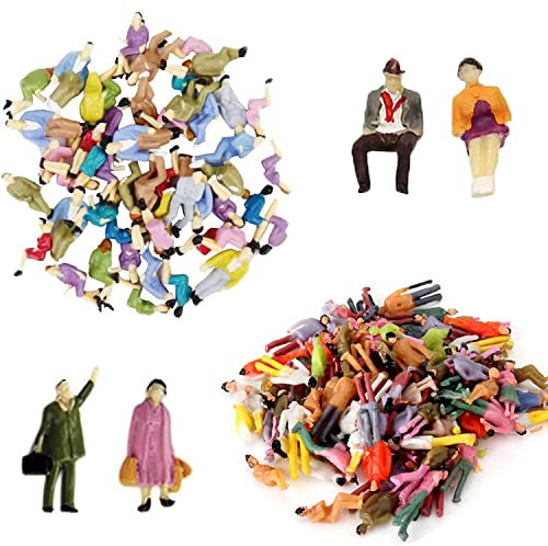 VICDUEKG 60 Stück Mini Modelleisenbahn Figuren Bemalte Sitzende und Stehende Personen Verschiedene Posen Miniaturleute Spur H0 Figuren 1:87