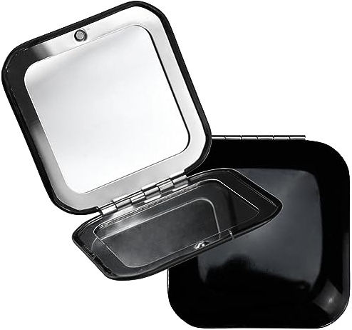 Iconikal 2-Pack Metal Compact Vanity Travel Purse Makeup Mirror 1X / 3X Magnifying, Black for Pocket Clutch Purse