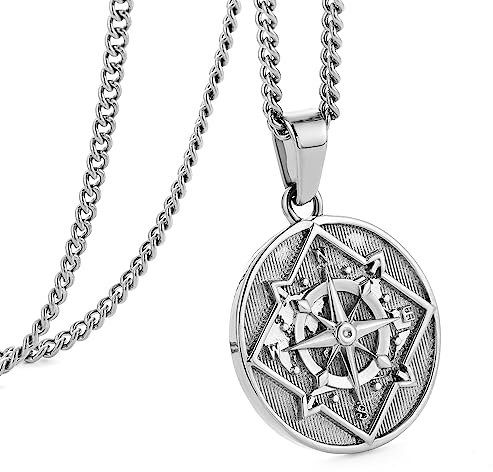murtoo Compass Necklace for Men, Silver Gold Mens Pendant Necklaces Stainless Steel Compass with Chain, Stylish Gift for Men Him Her (Silver, Round, 20)
