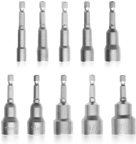 Thgtao Stecknuss Adapter, 10 Stück Nut Adapter Bit Set, Magnetismus Sechskant Steckschlüssel Adapter, 6-19mm Stecknussadapter Werkzeug, Sechskantschaft Magnetische Bithalter für Akkuschrauber