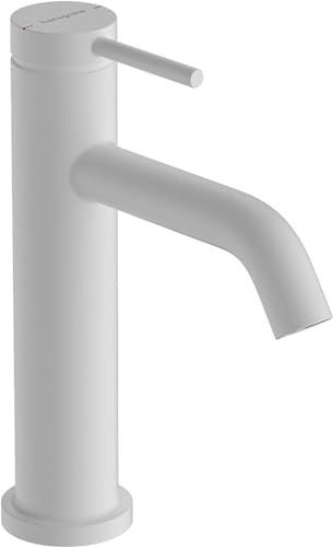 hansgrohe Tecturis S - Tvättställsblandare utan bottenventil, Vattenkran badrum med utloppshöjd 105 mm, Badrumskran vattenbesparande (EcoSmart+), matt vit, 73311700