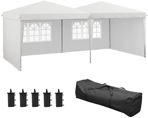 Outsunny Tente de réception Tonnelle Barnum Pliable 6x3m avec parois latérales Hauteur réglable avec Sac de Transport Roues, extérieur, Jardin, fêtes
