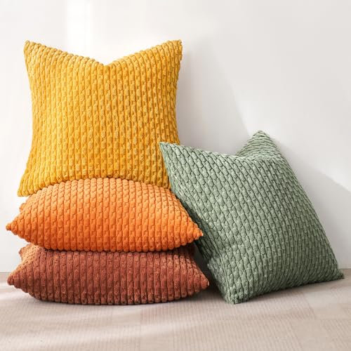 MIULEE 4er Set Kordsamt Kissenbezüge Kissenbezug Dekorative Kissenhülle Moderne Sofakissen Kissen Zierkissen Couchkissen für Sofa Dekokissen Wohnzimmer Schlafzimmer 40x40 cm Orange Grün Serie