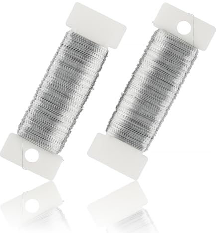 FOMGIIN 2 Piezas Fino Alambre para Manualidades Plata Ø 0,4 mm x 50 m, Alambre de Ganchillo para Joyería, Alambre de Hierro para Flores Decorar, Alambre para Manualidades Suave Hacer Joyas