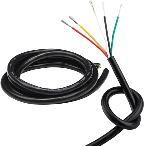 URCIANOW 5 x 1,3 mm² kabel 2 meter kabel 16 AWG 5-polig kopparkabelförlängare konserverad multiflätad syrefri LED-kabel 16 AWG-kabel med svart PVC-hölje lämplig för hushållsapparater