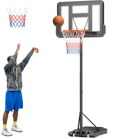 nmoiww Basketballkorb für draußen, höhenverstellbar von 128 bis 305 cm, Basketballständer mit Rädern, geeignet für Jugendliche und Erwachsene (Basketballständer für Erwachsene)