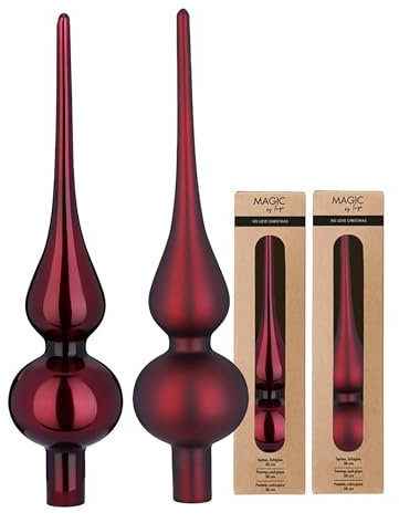 Inge-glas Weihnachtsbaumspitze 26cm x 1 Stück - Matt oder Glänzend Sortiert - Rot - Weihnachtsbaumschmuck