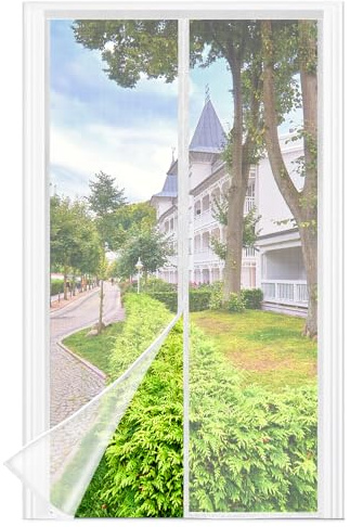 Moustiquaire Porte Fenêtre, 120 x 220 CM - Maillage Fine BLANC Magnétique Rideau Anti Mouche, Se Ferme Tout Seul, La Bande Ve1cro au Sommet du Volet Rideau Anti Mouche a Été Élargie à 3.8 CM