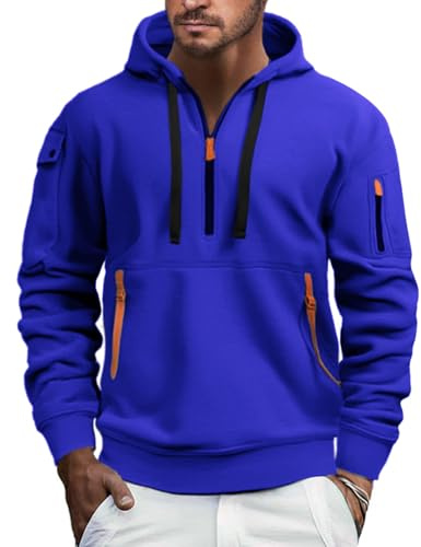 EDITCOZY Fleecetröja med halvt blixtlås för män, långärmad sweatshirts med dragkedja, pullover med fickor