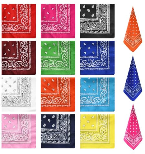 MEIYAXINWIN 12 Stück Bandanas Damen, 55x55cm Kopftuch Herren Quadratisches Bandana Herren aus Polyester 12 Farben Paisley Bandana Halstuch, für Erwachsene und Kinder