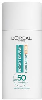 L'Oréal Paris - Fluide Anti-UV SPF50 - Bright Reveal - Teint Unifié et Peau Éclatante - Couvrance Légère - Formulation Anti-Tache et Anti Imperfections - Teinte : Medium - 50 ml