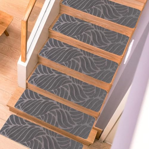 M.J COMFY-LIFE 15 PCS Stair Tread Pads Stair Mats Carpet Non-slip Step Protectors - 65x20cm Reusable Stair Runner Rugs Covers Stair Protection Mats for Home Indoor Pets Kids Elders (Gery)