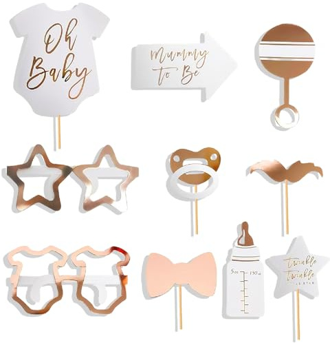 10 PCS Baby Shower Photo Props, Photo Props Baby Shower Girl Rose Gold Party Decorations Photo Booth Frame for Boy or Girl Newborn Shower Party ﻿
