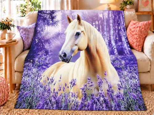Horse Blanket Purple Horse Decor Cozy Animal Throw Super Soft Plush Flannel Fleece Blanket Gift for Kids Adults Men Women Ultra Warm & Lightweight Flannel, 50X40