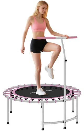 SPORTNOW 40 Fitness Trampoline, Mini Rebounder Trampoline for Adults with 5-Level Adjustable Handle, Indoor Exercise Bungee Rebounder, Max Load 100KG, Purple