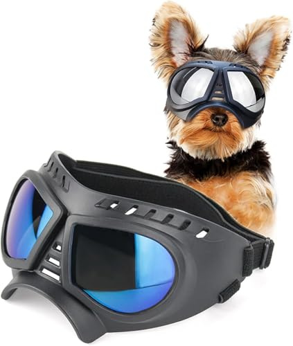 Dog Sunglasses Dog Goggles, UV Wind Dust Snow Fog Protection Soft Frame Pet Glasses Eye Wear with Adjustable Strap for Small to Medium Breed