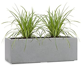 Pflanzwerk® Pflanzkübel TUB Grau 17x50x17cm XXL – Rechteckig – Großer Fiberglas Blumenkübel für Garten & Fensterbank außen und innen - Frostbeständig - UV-Schutz - Markenqualität