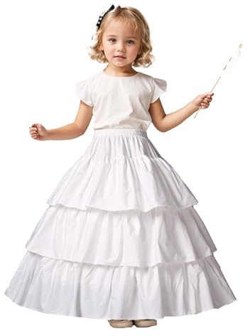 BEAUTELICATE Sottogonna Bambina Cerchi Crinolina per Abito Sottogonna per Vestito da Bambini Gonna Petticoat 100% Cotone per Carnevale Festa comunione 1 a 16 Anni (Stile 2 - Avorio Chiaro, 10-12 anni)