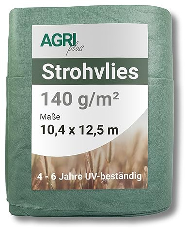 AGRI plus Strohvlies 10,4 x 12,5 m I Stabiles 140 g/m² Schutzvlies aus Polypropylen I Extrem reißfestes Heuvlies für langfristigen Schutz I Abdeckvlies wetterfest & UV-beständig