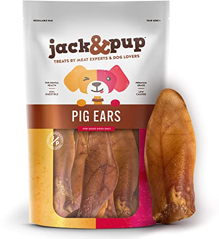Jack&Pup Half Pig Ears for Dogs (30 Pack) - All Natural Single Ingredient Pigs Ears Halves - Premium Dog Ear Treat - Dog Chew Treats for Large and Small Breeds