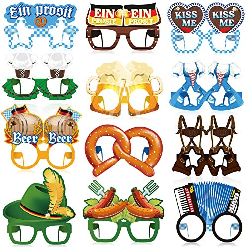 Aoriher 24 Pièces Décors de Fête du Festival d'Octobre Lunettes en Papier du Festival de Bière Bavaroise Lunettes Drôles d'Accessoires de Photomaton pour Fournitures à Thème Allemand