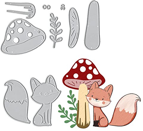 Fall Mushroom Cutting Dies, Autumn Fox Animal Leaves Die Cuts Embossing Stencil for Card Making Scrapbooking Paper Craft Album Stamps DIY Décor