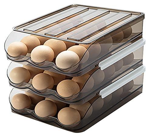 Eierbehälter für Kühlschrank Automatischer Rolleierhalter für Kühlschrank, Eierspeicherbox mit Deckel, Hühnerei Aufbewahrungsschale für Haushalt(3 Schichten)