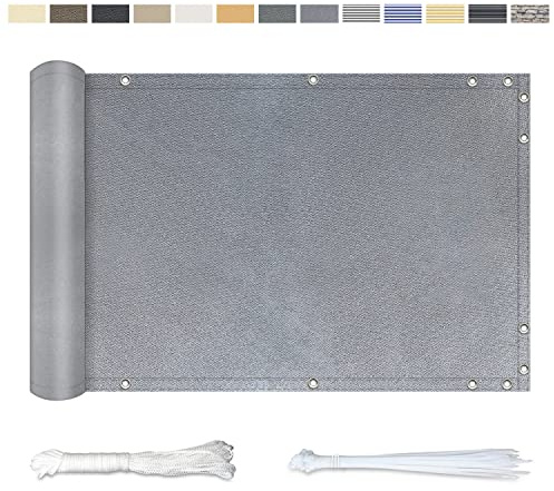 YangAera Balkon Sichtschutz Balkonabdeckung 145x100CM, Windschutz Wasserdicht und UV-Schutz Balkonverkleidung - mit Ösen Kabelbinder und Kordel, für Balkongeländer Terrasse Garten (Erdiges Grau)