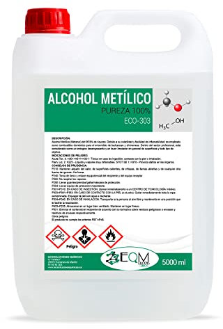 EQM - ECO-303 - Alcohol Metílico 99% Pureza - Metanol - 5L - Combustible de chimeneas y barbacoas - Disolvente industrial, desengrasante y limpiador de superficies
