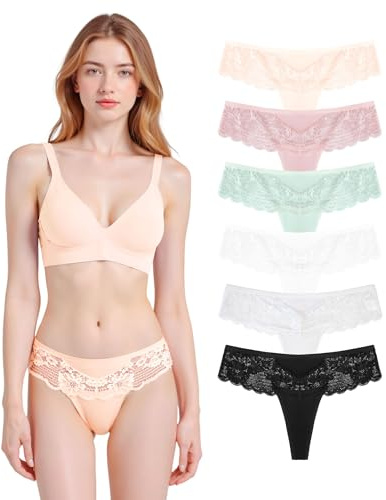 Power Flower Tangas de Encaje y Algodón para Mujer – Braguitas G-String de Tiro Bajo, Ropa Interior Suave y Transpirable, Pack de Bragas T-Back (70003, L-XL)