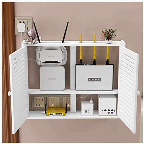 Caja De Almacenamiento WiFi Montaje En La Pared WiFi Router Set Top Cabinet Persianas Decorativas Estantes Flotantes Regleta De Alimentación Y Estante De Almacenamiento De Gestión De Cables