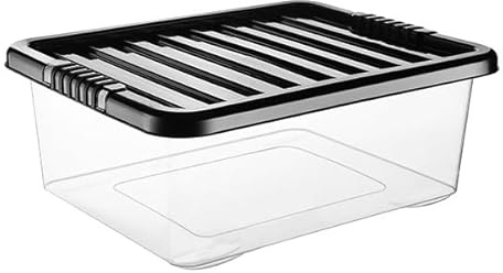 VTL® PLASTIC STORAGE BOXES WITH LID - BLACK LID - 17 SIZES - HOME - BEDROOM - GARAGE - OFFICE - SCHOOL - STORAGE - NESTABLE - STACKABLE (28 LITRE, 1 BOX)