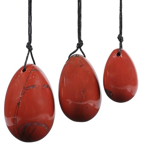 Nupuyai Diaspro rosso Yoni Set di 3 uova con corda, cristallo forato massaggio pietra ovale cono uovo per donne coni esercizio rafforzare muscoli del pavimento pelvico
