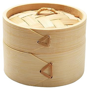 nerhemg Vaporera de bambú, Mini Cesta de Vapor de bambú, Cesta de Madera con asa, 10cm x 10cm x 7cm Color primario