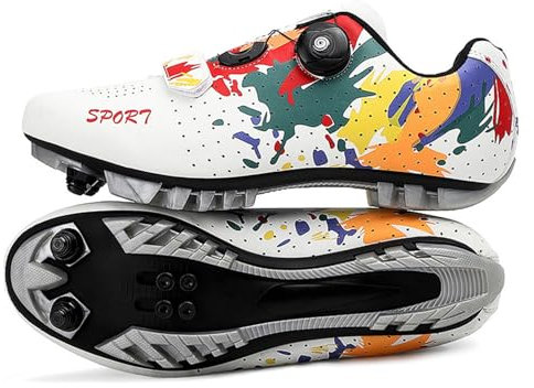 Hixingo Fahrradschuhe Herren Damen, Bunte Graffiti Drucken MTB Radsportschuhe Mountainbike Schuhe Sneaker Atmungsaktive Outdoor-Radschuhe Fahrrad Spin MTB Schuhe