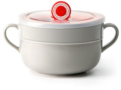 NUTRIUPS Mikrowellen Keramik Suppenschüssel mit Henkel, Suppentassen mit Deckel, 900ml Suppenbecher, Müslischale, Hafermal Schale (Grau)