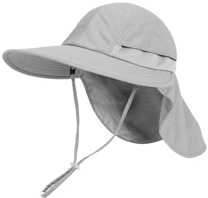 Creekstone Bambino Cappello da Sole, Protezione del Collo, UPF 50 Protezione UV, Coda di Cavallo Tesa Larga, Cappello Estivo da Spiaggia Ragazzo Ragazze (IT, Età, 5 anni, 9 anni, Grigio Chiaro)