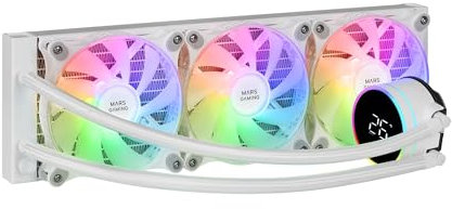 Mars Gaming ML-LCD360, AIO Flüssigkeitskühlung, TDP 600W, 3x FDB ARGB 120mm Lüfter, LCD-Display mit Temperaturüberwachung, Opti-Chamber 3rd Gen Pumpe, Universeller Multisocket, Weiß