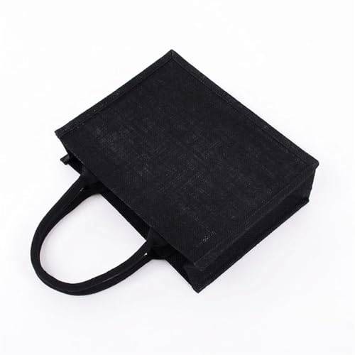 Borsa Juta S/M/L Borse di tela di iuta nera Borsa di generi alimentari in bianco fai da te for le donne Borsa di tela Organizzatore di viaggi di grande capacità con manico Borsa Da Donna Portatile(Bla