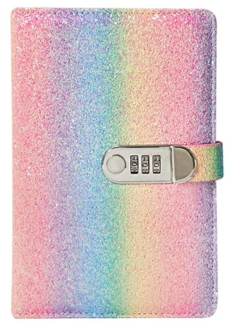 NectaRoy Dagbok med Lås, Glittermaterial Dagbok, A5 Resedagbok, Dagbok för Flickor, för Kontor, Skola, Studenter, Brevpapper, Födelsedagspresent, 22 x 15 cm