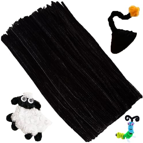 XIAOJING0 Pack of 100 Pipe Cleaners Chenille Wire 30 cm Bending Plush Art Pipe Cleaners Colourful Craft Set Bendable DIY Twist Stick Bending Plush Colourful for Crafts and Decorating (Black)