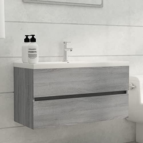 Xichuzi Mueble de Lavabo, Armario Bajo Lavabo, Madera contrachapada Gris Sonoma 90x38,5x45cm