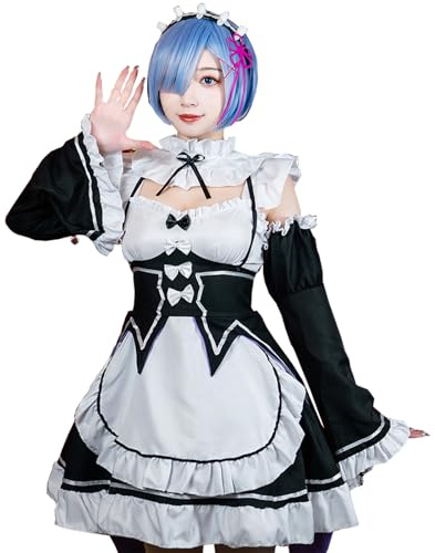 CR ROLECOS Anime Rem Ram Cosplay Costume Outfit Re Life In A Different World From Zero Maid Dresses Uniform Halloween Party Dress Up